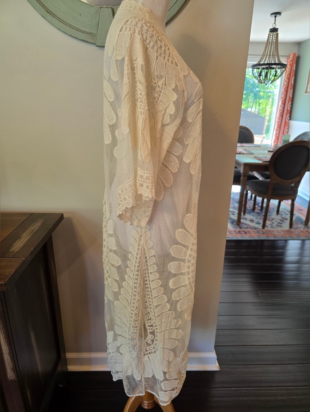 Rebellion Again Size Small Fully Open Ivory Embroidered Lace Kimono Duster Beach - Picture 5 of 8